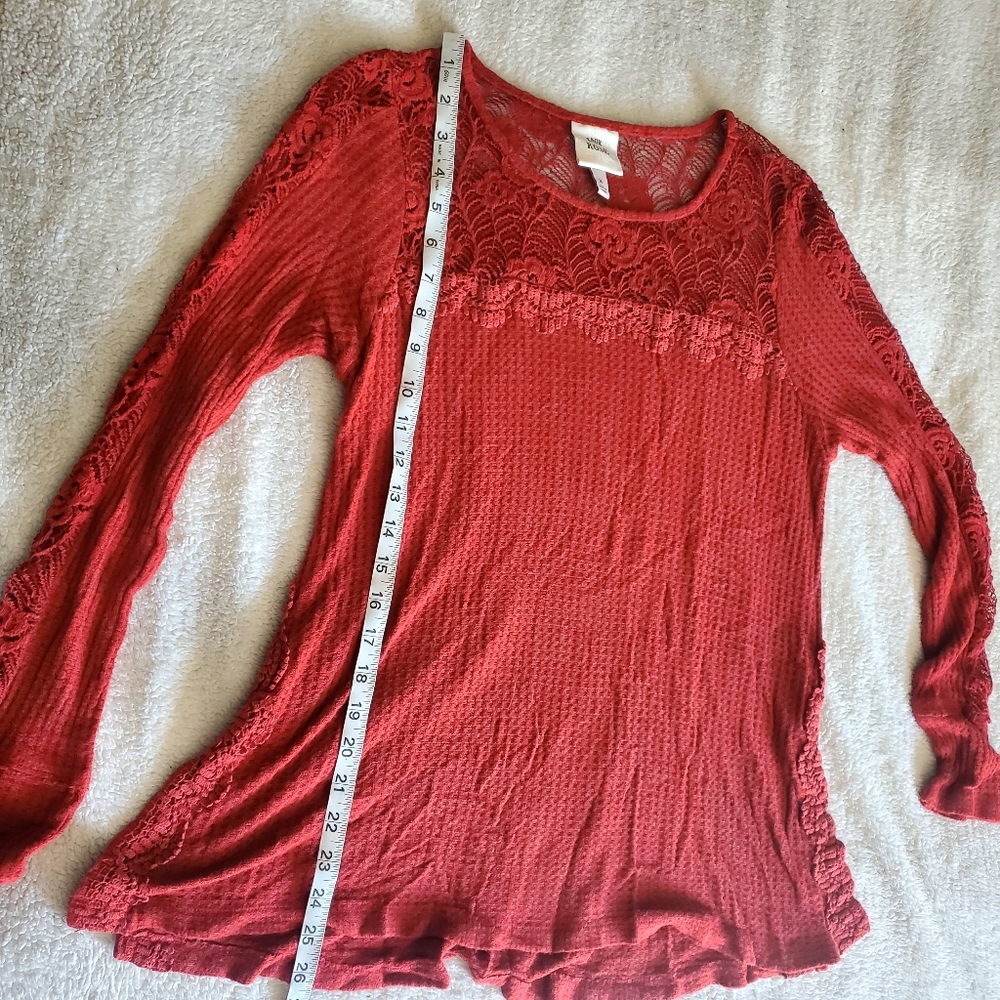 Knox Rose Top Red Lace Neckline‎ And Sleeves Long Sleeve Boho Romantic XMas - Picture 4 of 8